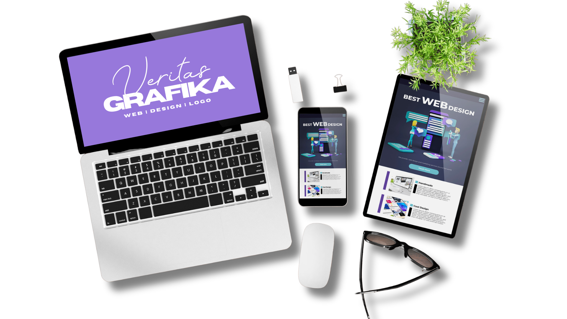 Prémium webdesign és arculattervezés – egyedi reszponzív weboldal látványterve laptop kijelzőn a Veritas Grafikától